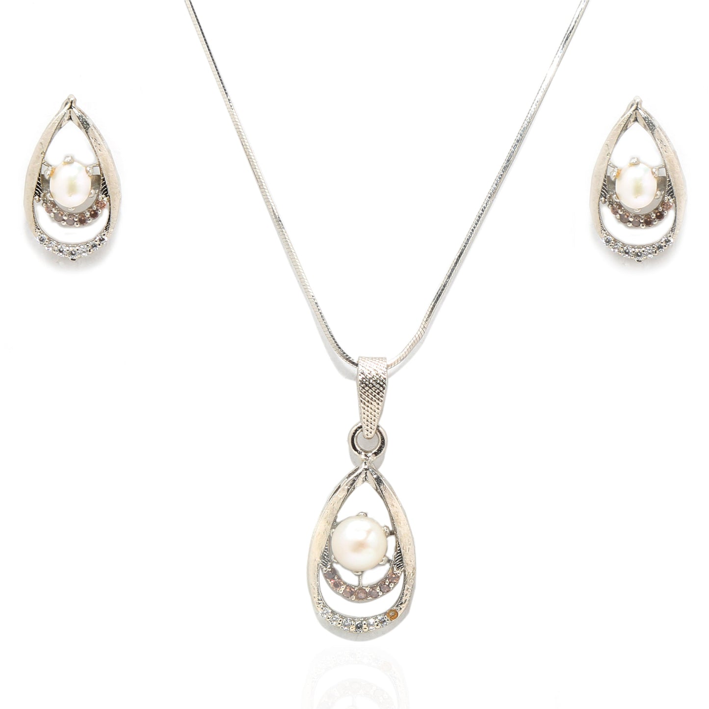 925 Silver (Chandi) Elegant Teardrop Pearl Jewelry Set & Earrings