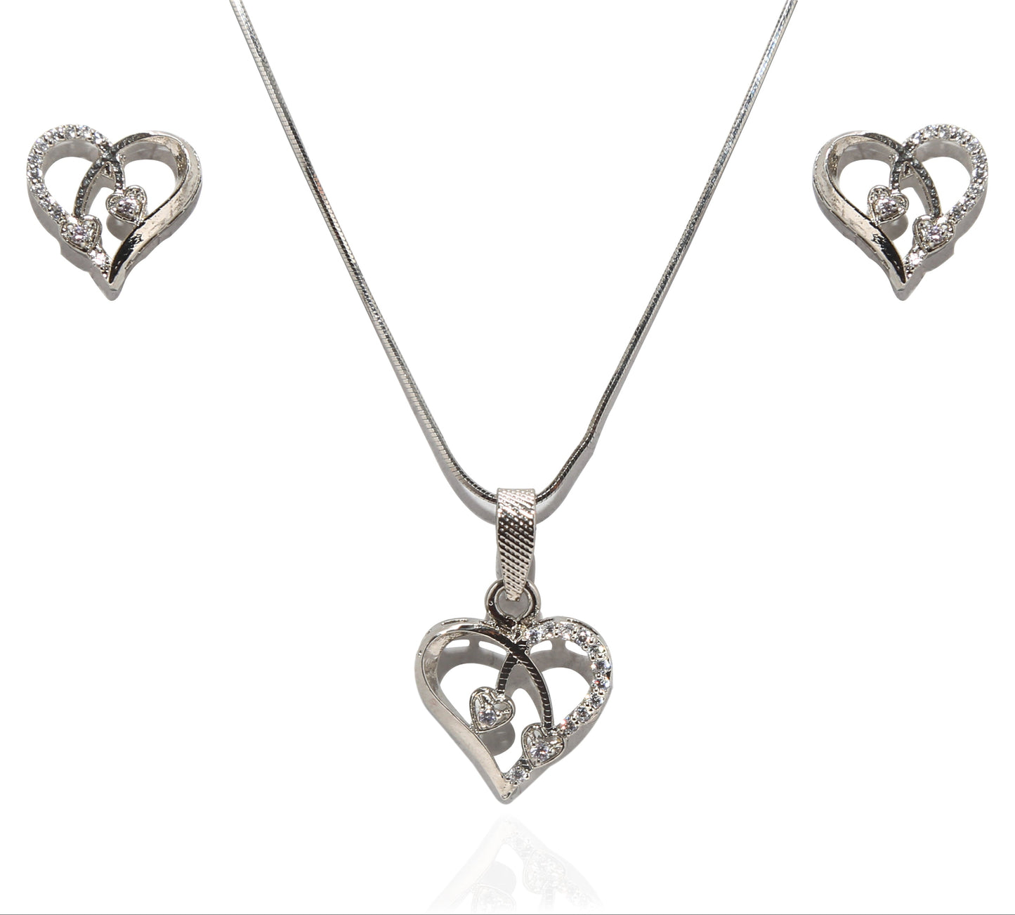 925 Silver (Chandi) Heart Shape Pendant Set with Earrings