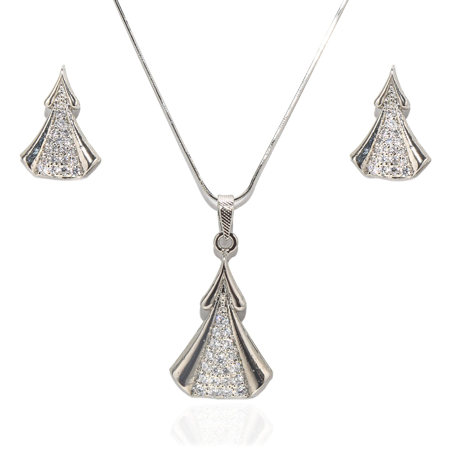 925 Silver (Chandi) Elegant Tree Pendant & Earring Set - Crystal Design