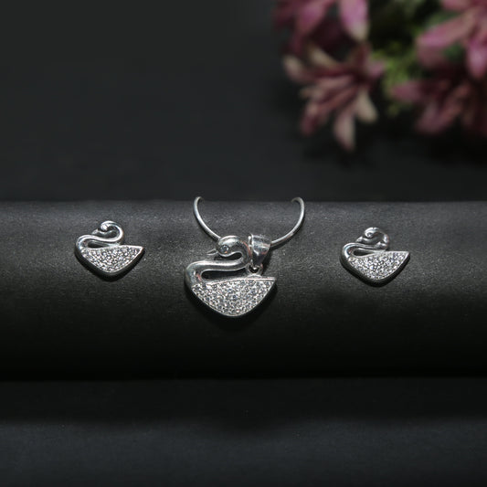 925 Silver (Chandi) Silver Swan Jewelry Set - Necklace & Earrings