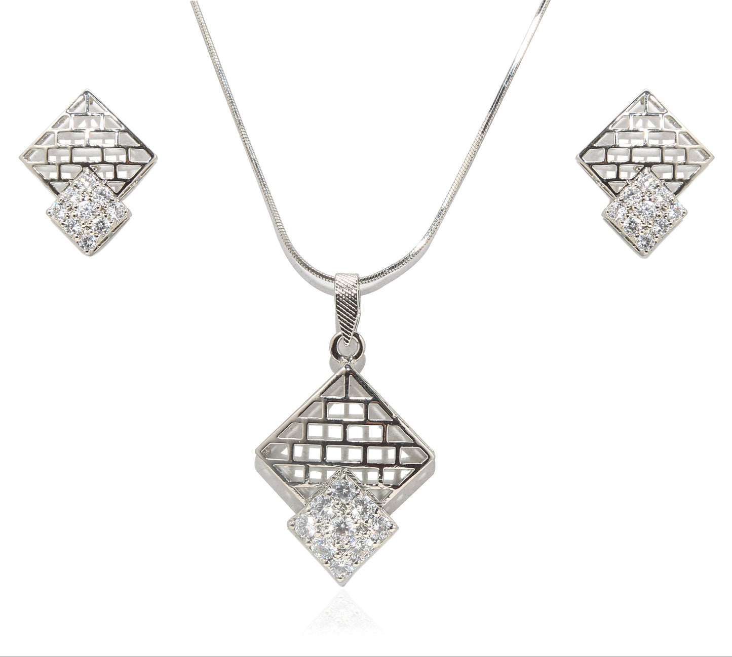 925 Silver (Chandi) Kite Shape Pendant Set with Earrings