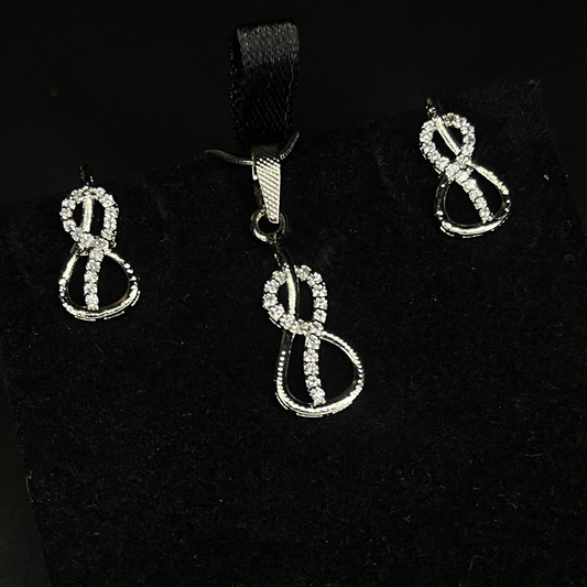 925 Silver (Chandi) Infinity Jewelry Set - Pendant & Earrings